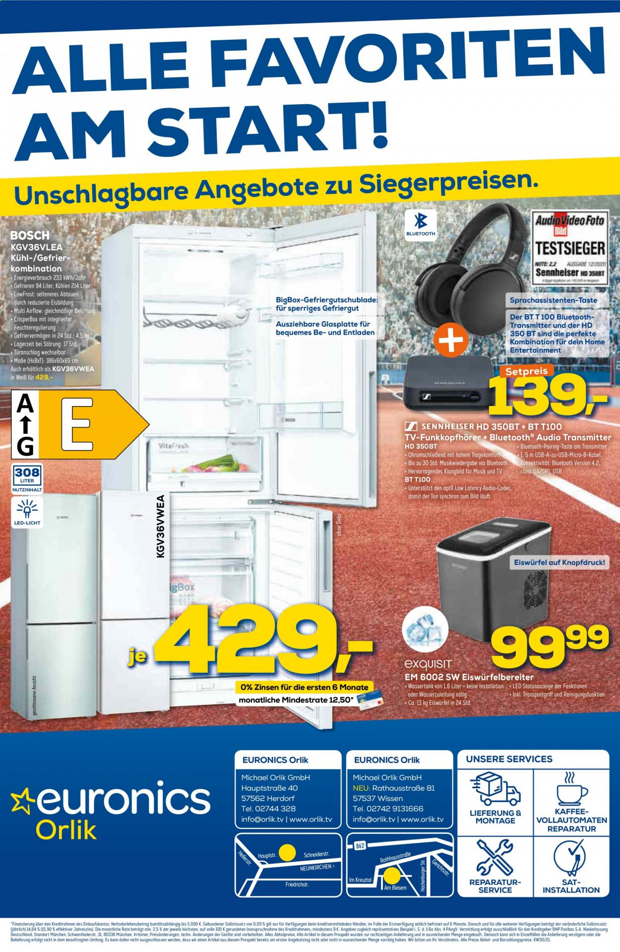 thumbnail - Prospekte Euronics - 28.07.2021 - 3.08.2021 - Produkte in Aktion - Bosch, Sennheiser, Eiswürfelbereiter. Seite 1.
