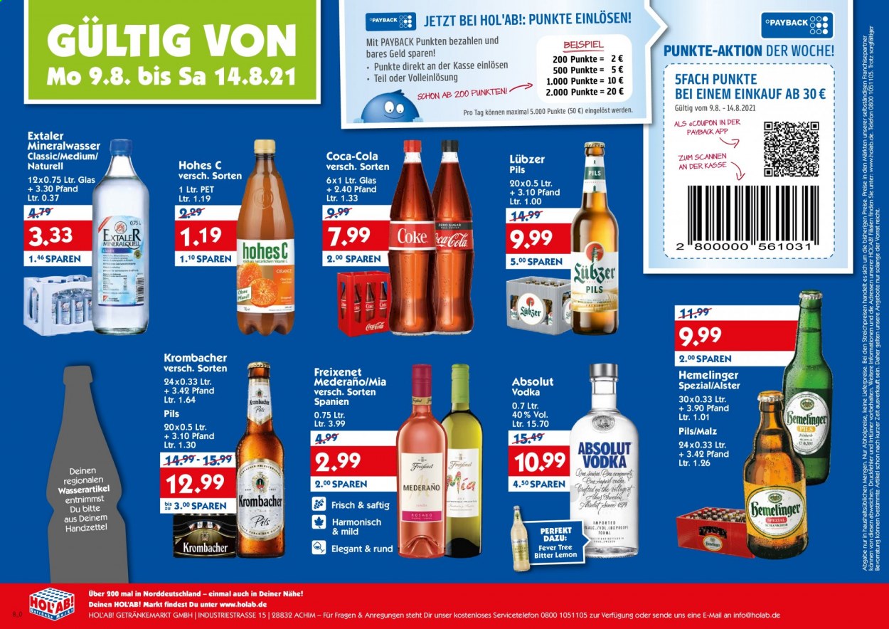 Hol'ab! Getränkemarkt Prospekte  - 9.08.2021 - 14.08.2021. Seite 1