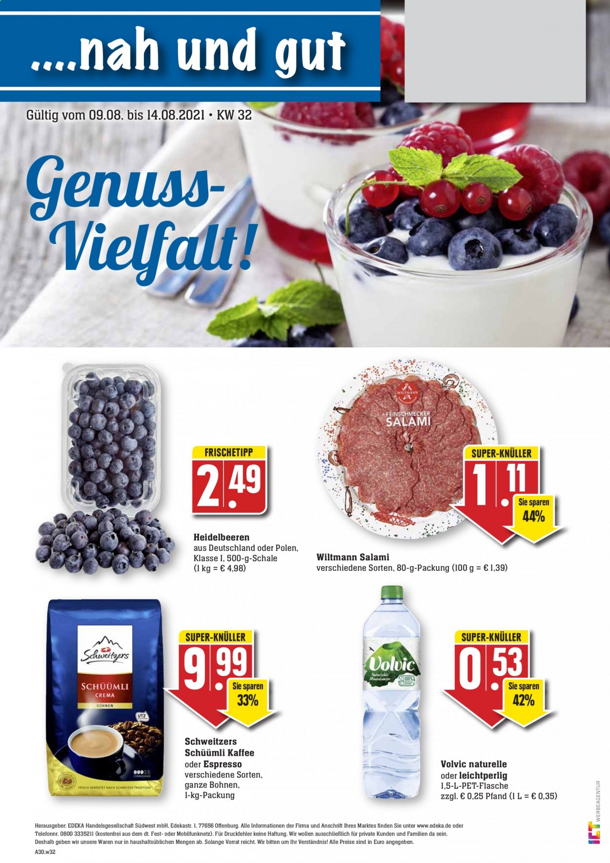 Edeka Prospekte  - 9.08.2021 - 14.08.2021. Seite 1