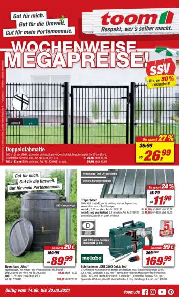 Prospekte toom Baumarkt - 14.8.2021 - 20.8.2021.