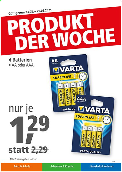 thumbnail - Prospekte Pfennigpfeiffer - 23.08.2021 - 28.08.2021 - Produkte in Aktion - Varta. Seite 1.