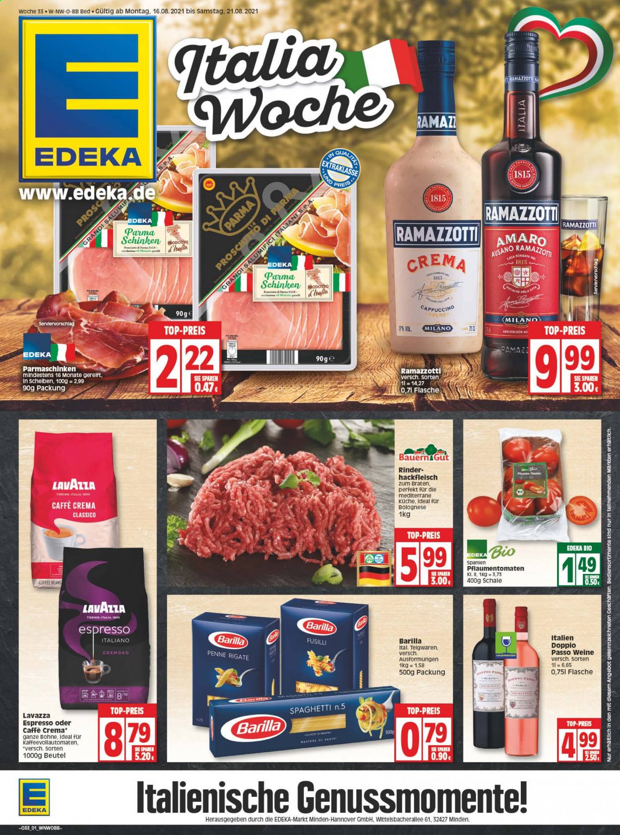 Edeka Prospekte  - 16.08.2021 - 21.08.2021. Seite 1