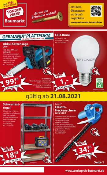 Prospekte Sonderpreis-Baumarkt - 21.8.2021 - 27.8.2021.