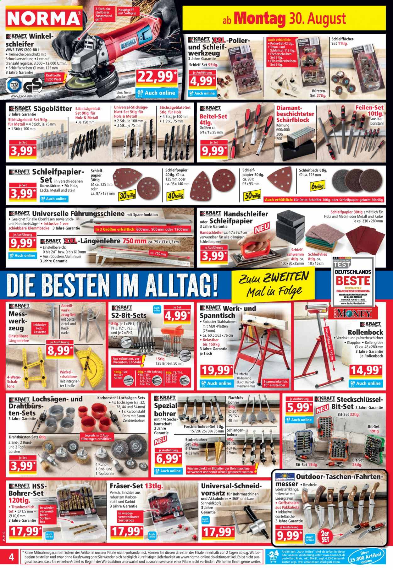 thumbnail - Prospekte Norma - 30.08.2021 - 5.09.2021 - Produkte in Aktion - Tisch, Tasche, Winkelschleifer. Seite 4.