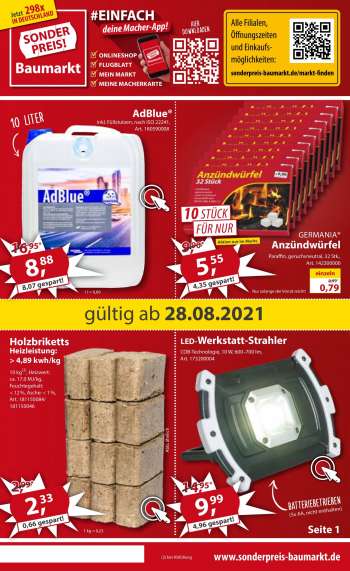 Prospekte Sonderpreis-Baumarkt - 28.8.2021 - 3.9.2021.