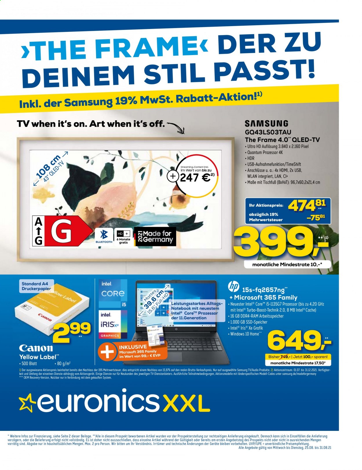 Euronics Prospekte  - 25.08.2021 - 31.08.2021. Seite 1