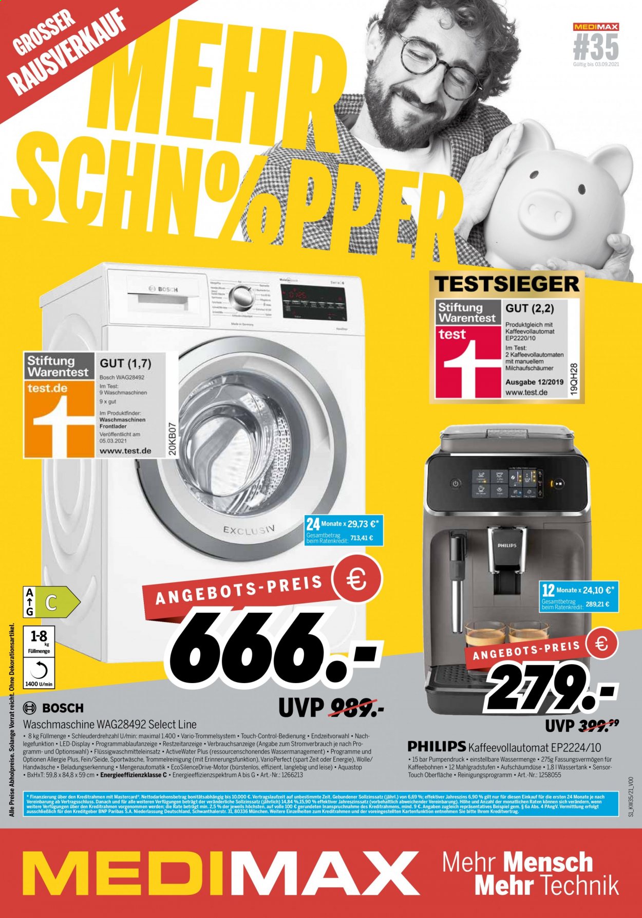thumbnail - Prospekte MEDIMAX - 27.08.2021 - 3.09.2021 - Produkte in Aktion - Waschmaschine, Kaffeeautomat. Seite 1.