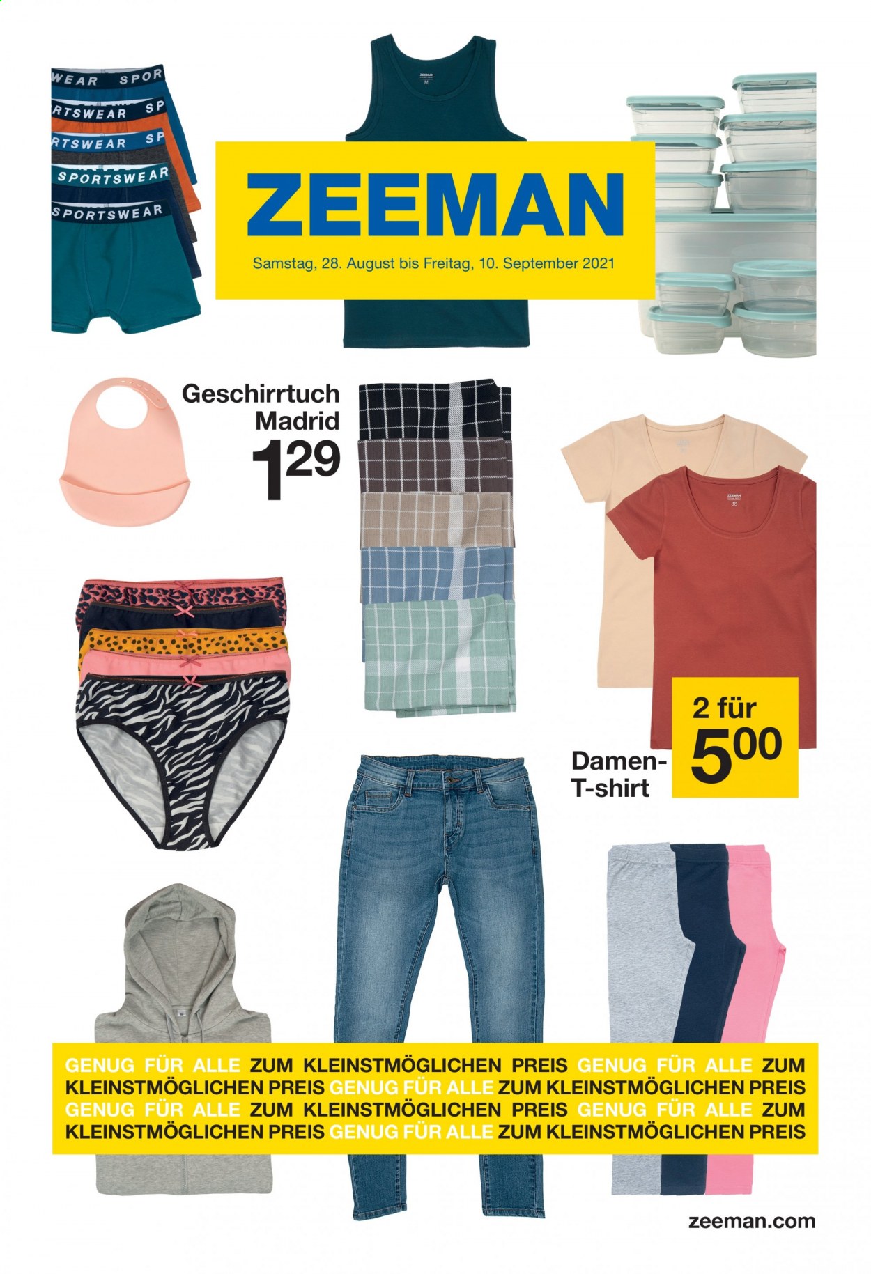 thumbnail - Prospekte Zeeman - 28.08.2021 - 10.09.2021 - Produkte in Aktion - Geschirrtuch, Shirt. Seite 1.