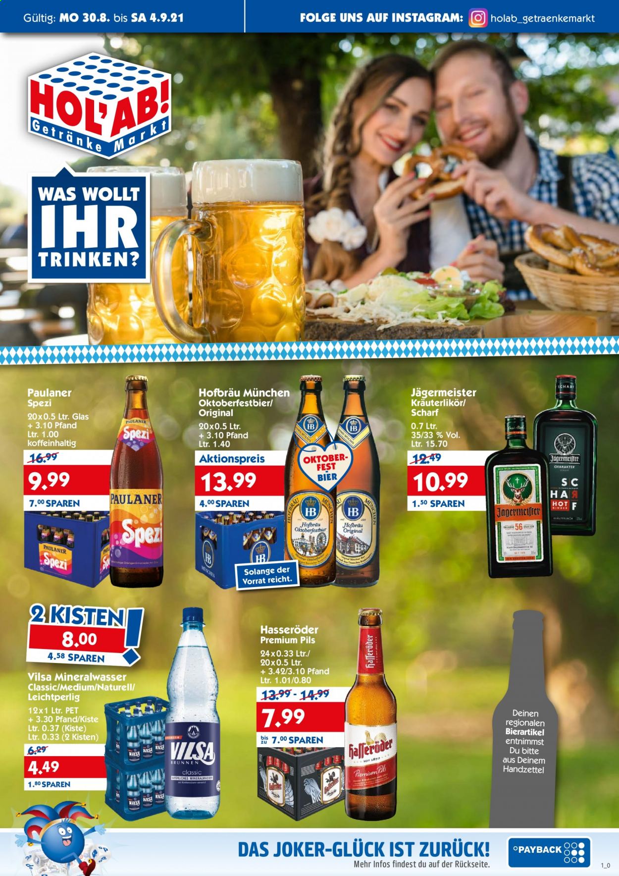 Hol'ab! Getränkemarkt Prospekte  - 30.08.2021 - 4.09.2021. Seite 1