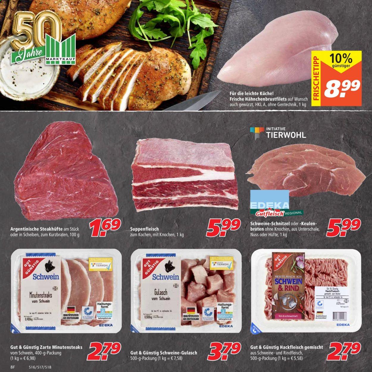 thumbnail - Prospekte Marktkauf - 30.08.2021 - 4.09.2021 - Produkte in Aktion - Schnitzel, Hähnchenbrustfilet, Hähnchenfleisch, Rindfleisch, Suppenfleisch, Hackfleisch, Schweinehackfleisch, Schweinekotelett, Schweineschnitzel. Seite 8.