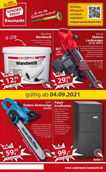 Prospekte Sonderpreis-Baumarkt - 4.9.2021 - 11.9.2021.