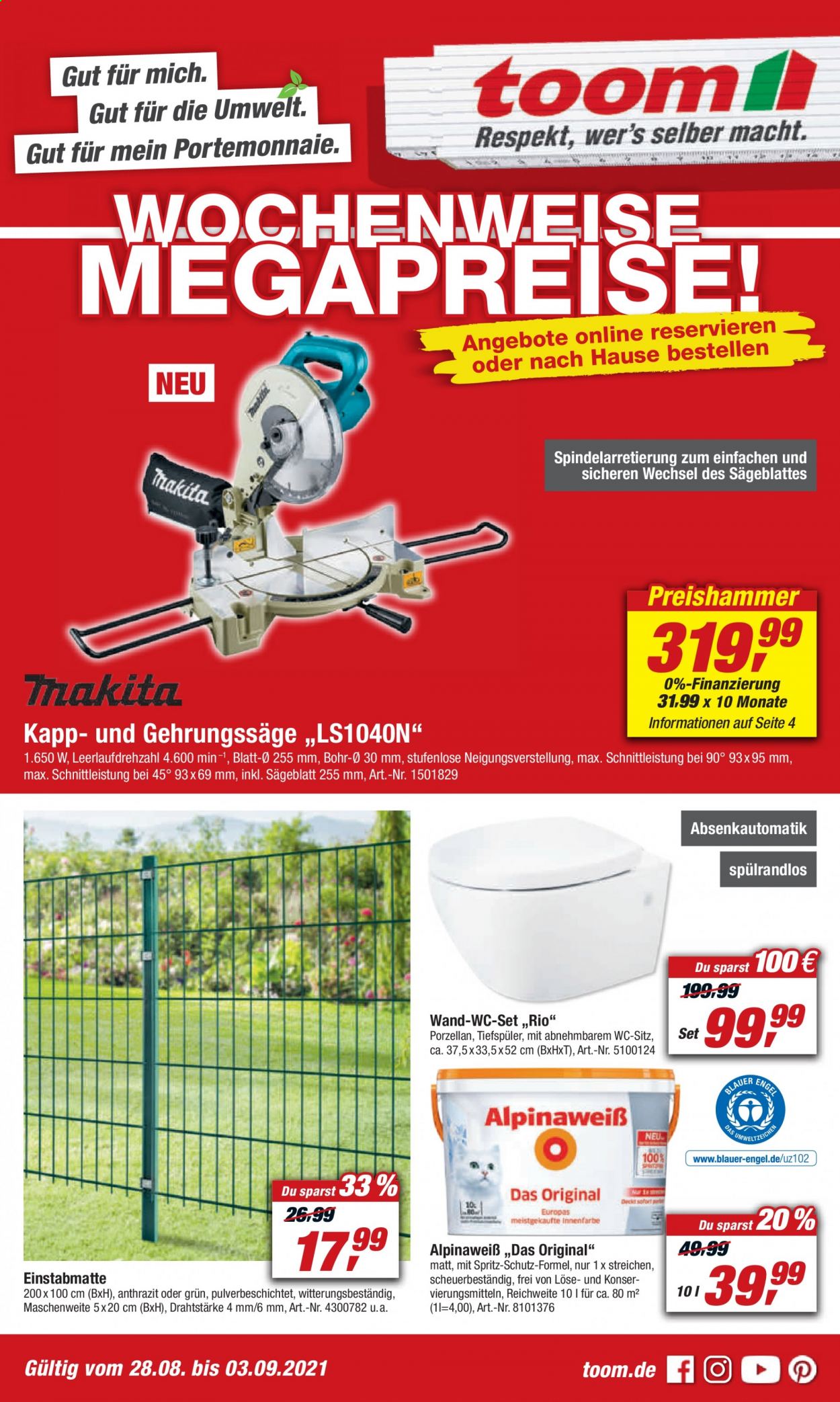 toom Baumarkt Prospekte  - 28.08.2021 - 3.09.2021. Seite 1