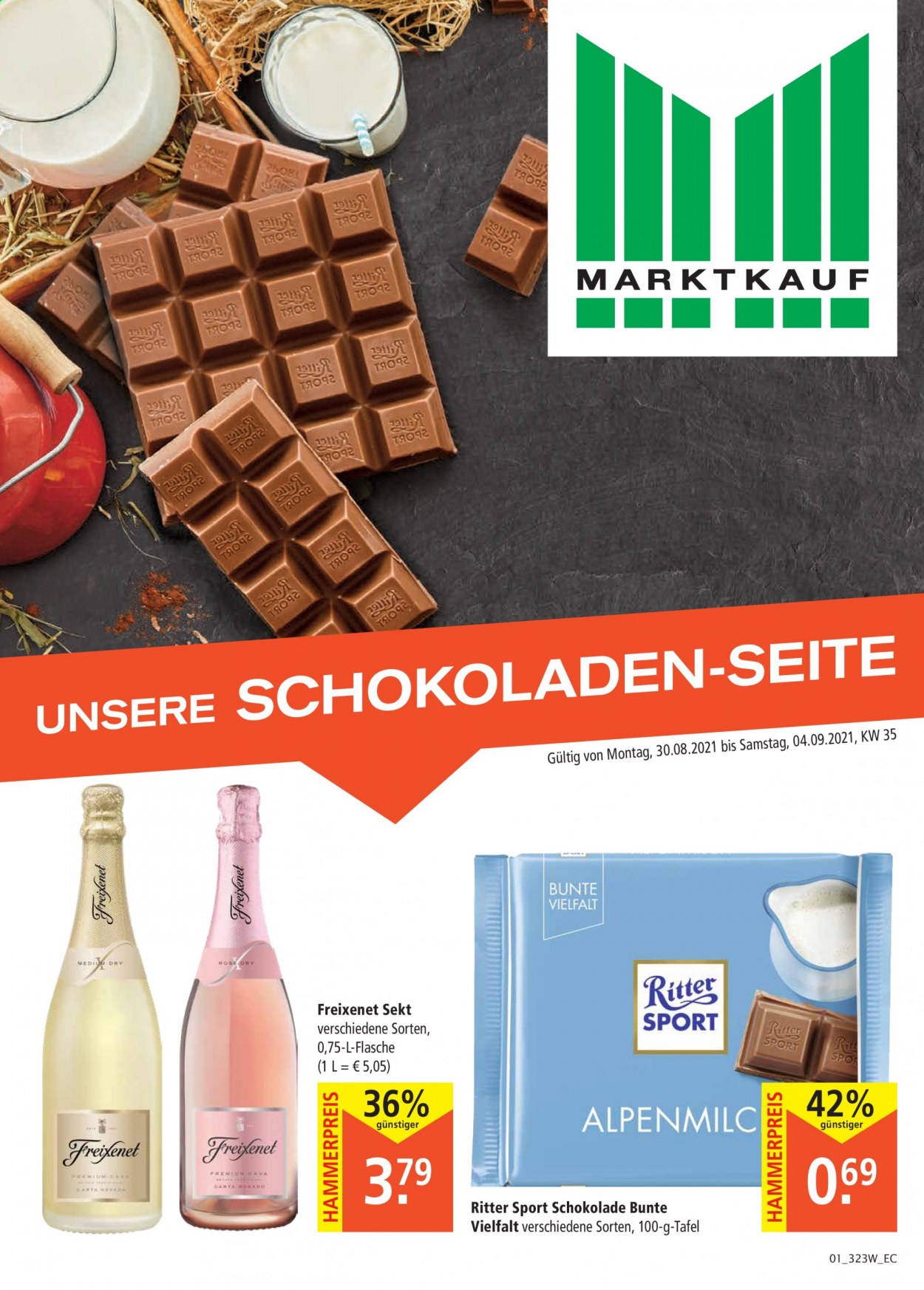 thumbnail - Prospekte Marktkauf - 30.08.2021 - 4.09.2021 - Produkte in Aktion - Alkohol, Schokolade, Ritter Sport, Sekt, Freixenet. Seite 1.