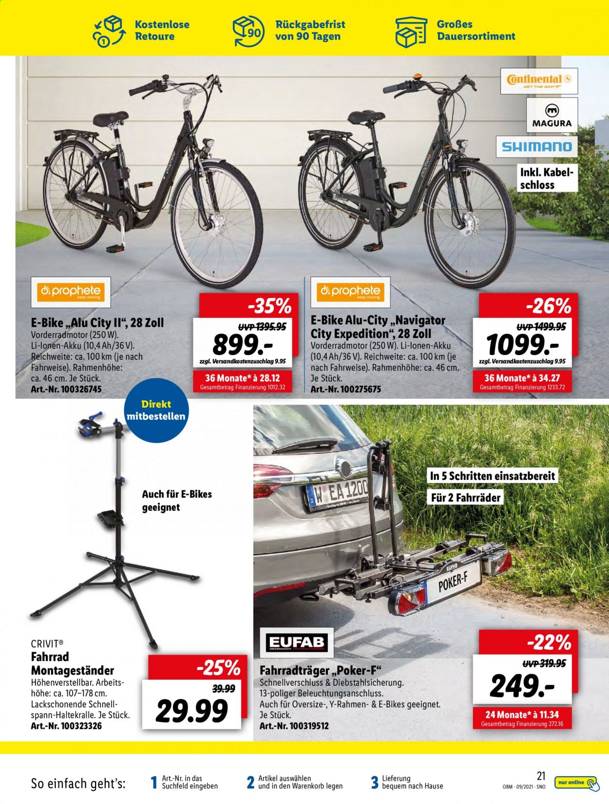 thumbnail - Prospekte Lidl - 1.09.2021 - 30.09.2021 - Produkte in Aktion - Crivit, E-Bike, Fahrrad, Fahrradheckträger. Seite 21.