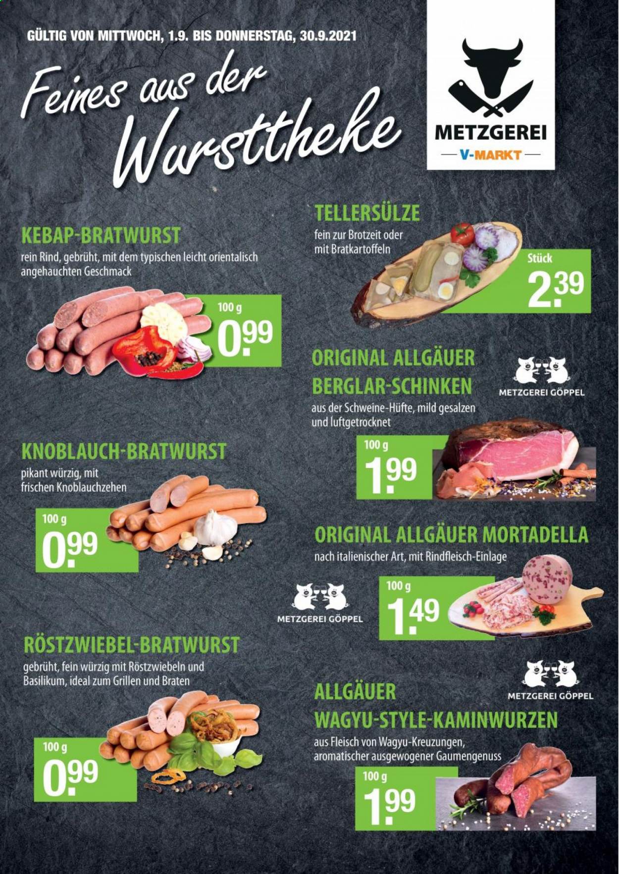 thumbnail - Prospekte V-Markt - 1.09.2021 - 30.09.2021 - Produkte in Aktion - Rindfleisch, Schweinefleisch, Schinken, Mortadella, Bratwurst. Seite 2.