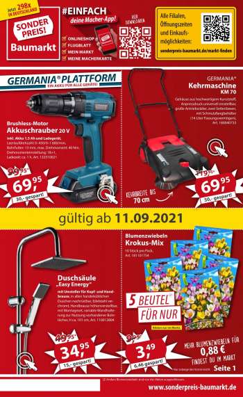 Prospekte Sonderpreis-Baumarkt - 11.9.2021 - 17.9.2021.