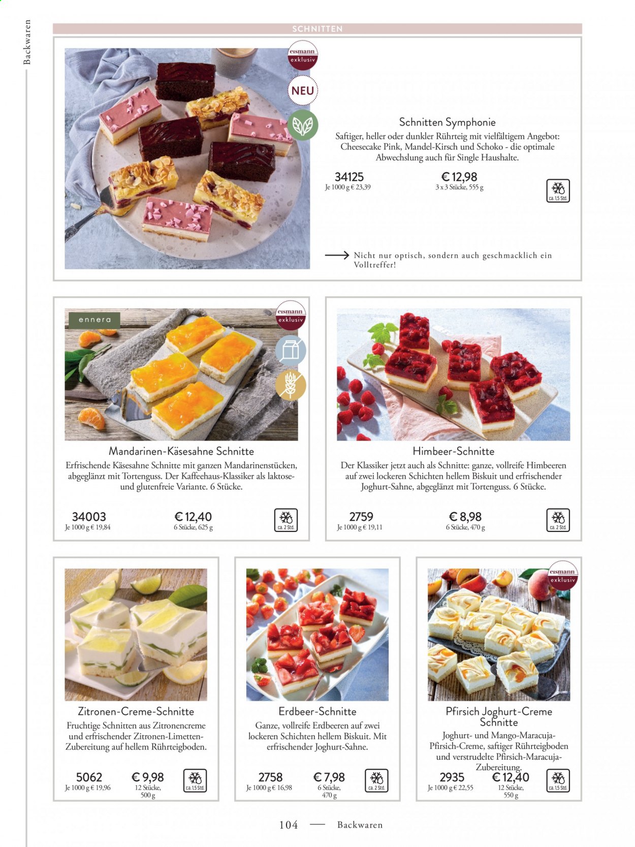 thumbnail - Prospekte eismann - 6.09.2021 - 13.02.2022 - Produkte in Aktion - Backwaren, Cheesecake, Zitronen, Mandarinen. Seite 104.