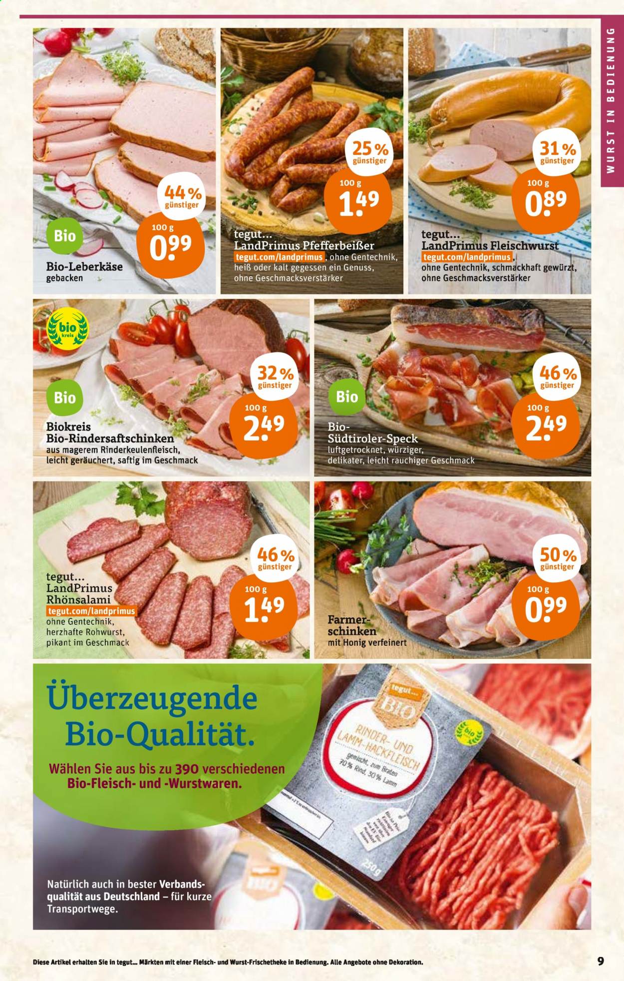 thumbnail - Prospekte tegut... - 6.09.2021 - 11.09.2021 - Produkte in Aktion - Speck, Schinken, Rohwurst, Fleischwurst, Wurstwaren, Pfefferbeißer, Leberkäse. Seite 9.