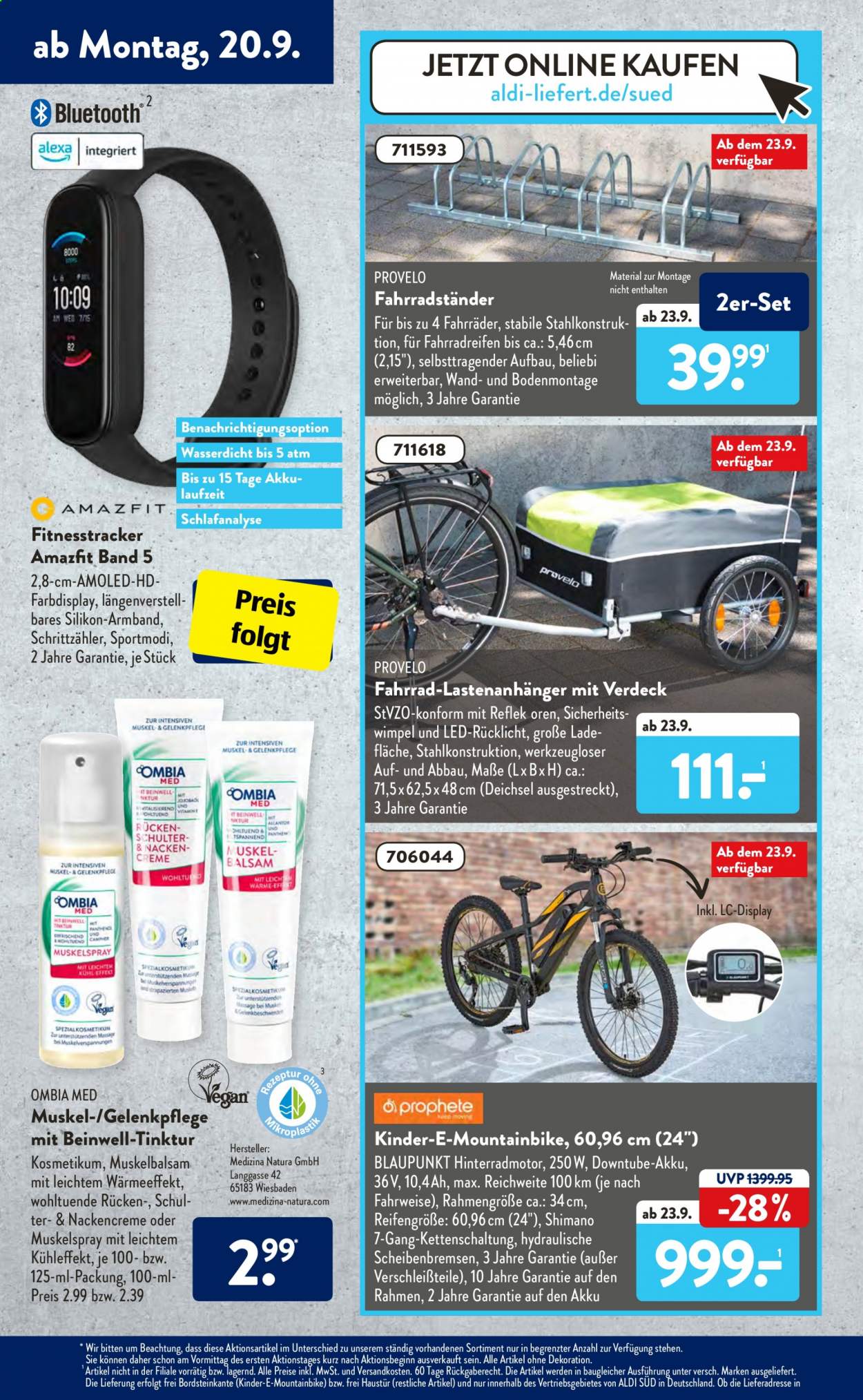 thumbnail - Prospekte ALDI SÜD - 20.09.2021 - 25.09.2021 - Produkte in Aktion - Creme, Armband, Fahrrad, Mountainbike. Seite 8.