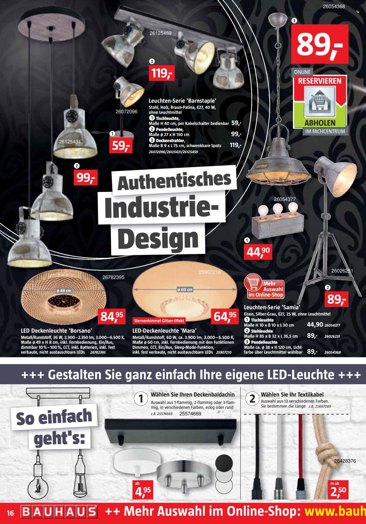 thumbnail - Prospekte Bauhaus - 4.09.2021 - 2.10.2021 - Produkte in Aktion - Braun, LED Light, Deckenleuchte, Tischlampe, Pendelleuchte, LED-Deckenleuchte, Holz. Seite 16.