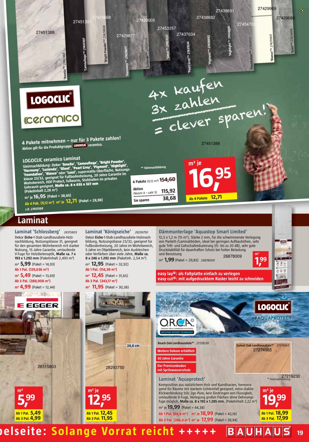 thumbnail - Prospekte Bauhaus - 4.09.2021 - 2.10.2021 - Produkte in Aktion - Logoclic, Laminatboden, Laminat, Dämmunterlage, Holz. Seite 19.