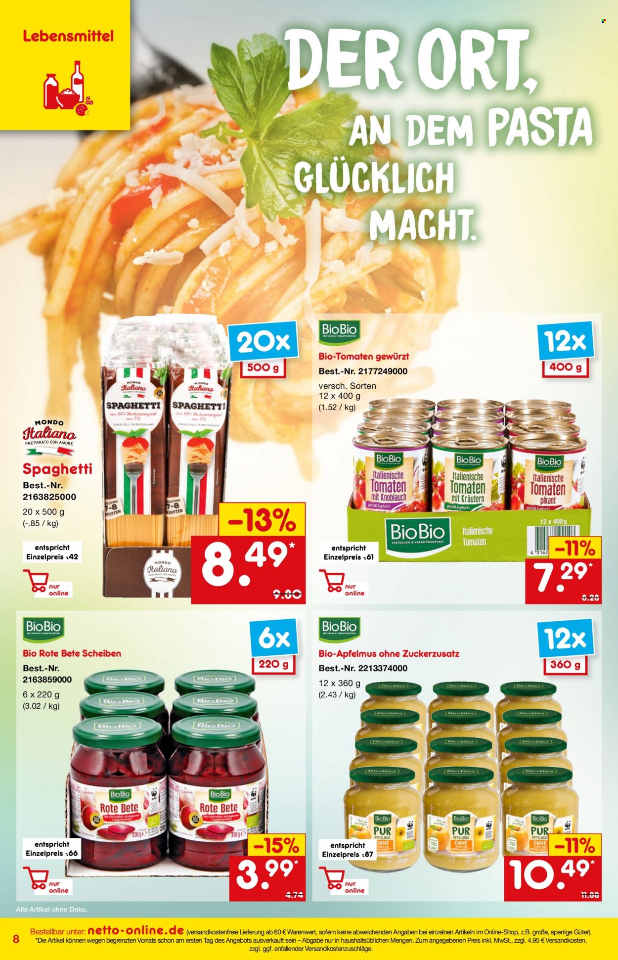 thumbnail - Prospekte Netto Marken-Discount - 26.08.2021 - 30.09.2021 - Produkte in Aktion - Rote Bete, Spaghetti, Apfelmus. Seite 8.