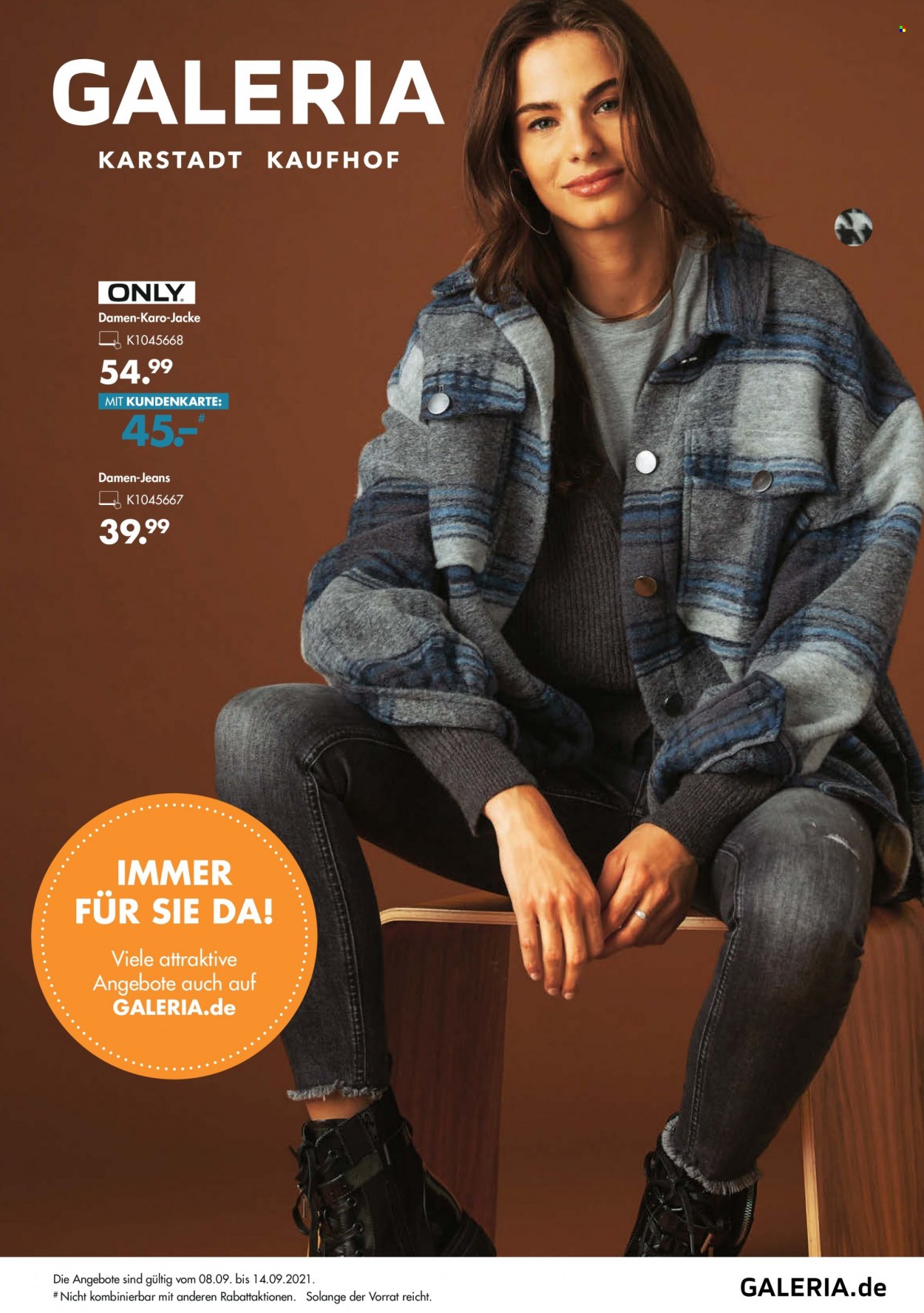 thumbnail - Prospekte GALERIA Karstadt Kaufhof - 8.09.2021 - 14.09.2021 - Produkte in Aktion - Jacke, Jeans. Seite 1.