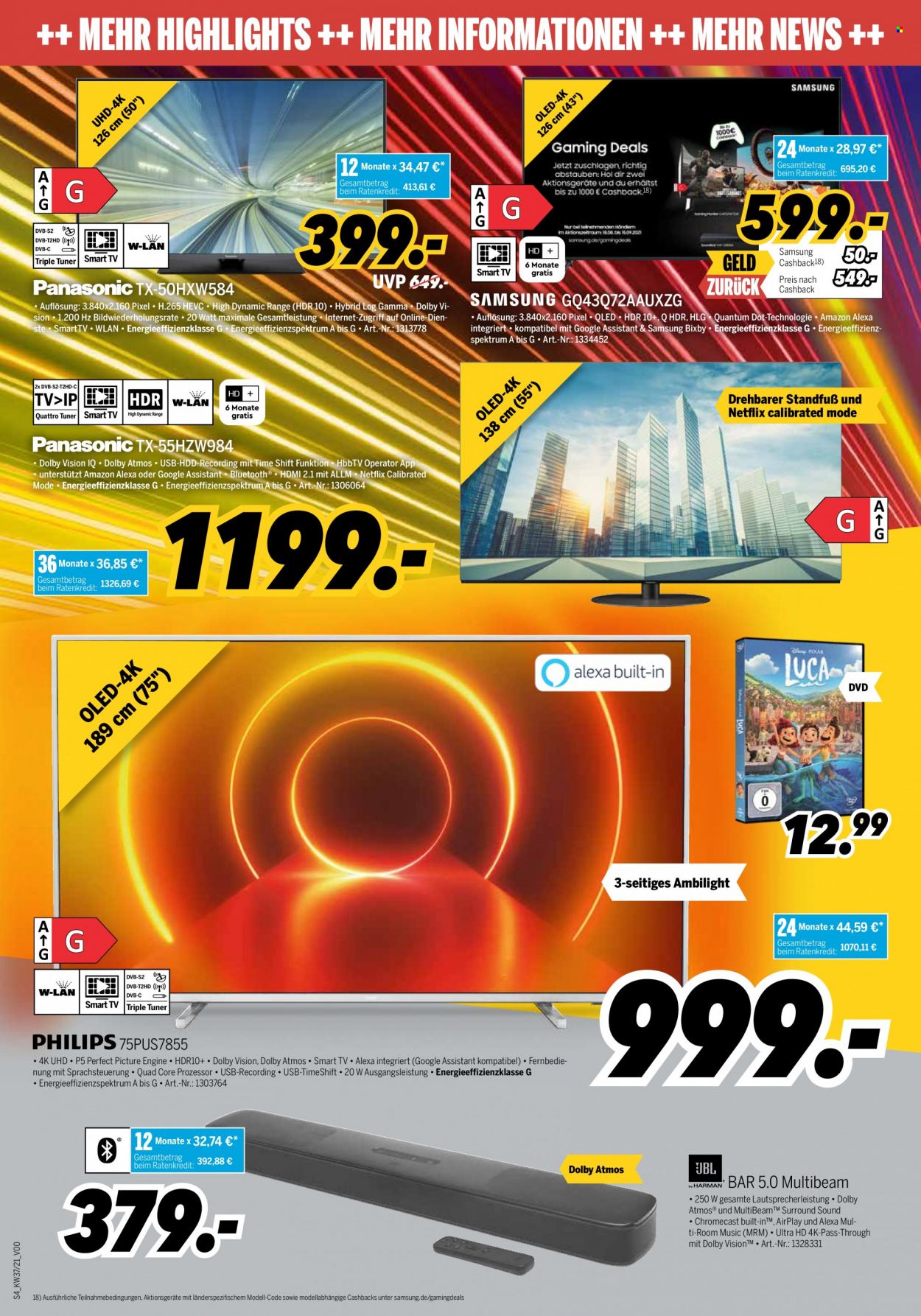 thumbnail - Prospekte MEDIMAX - 10.09.2021 - 19.09.2021 - Produkte in Aktion - Samsung, HbbTV, Smart TV, HDD, DVD. Seite 4.