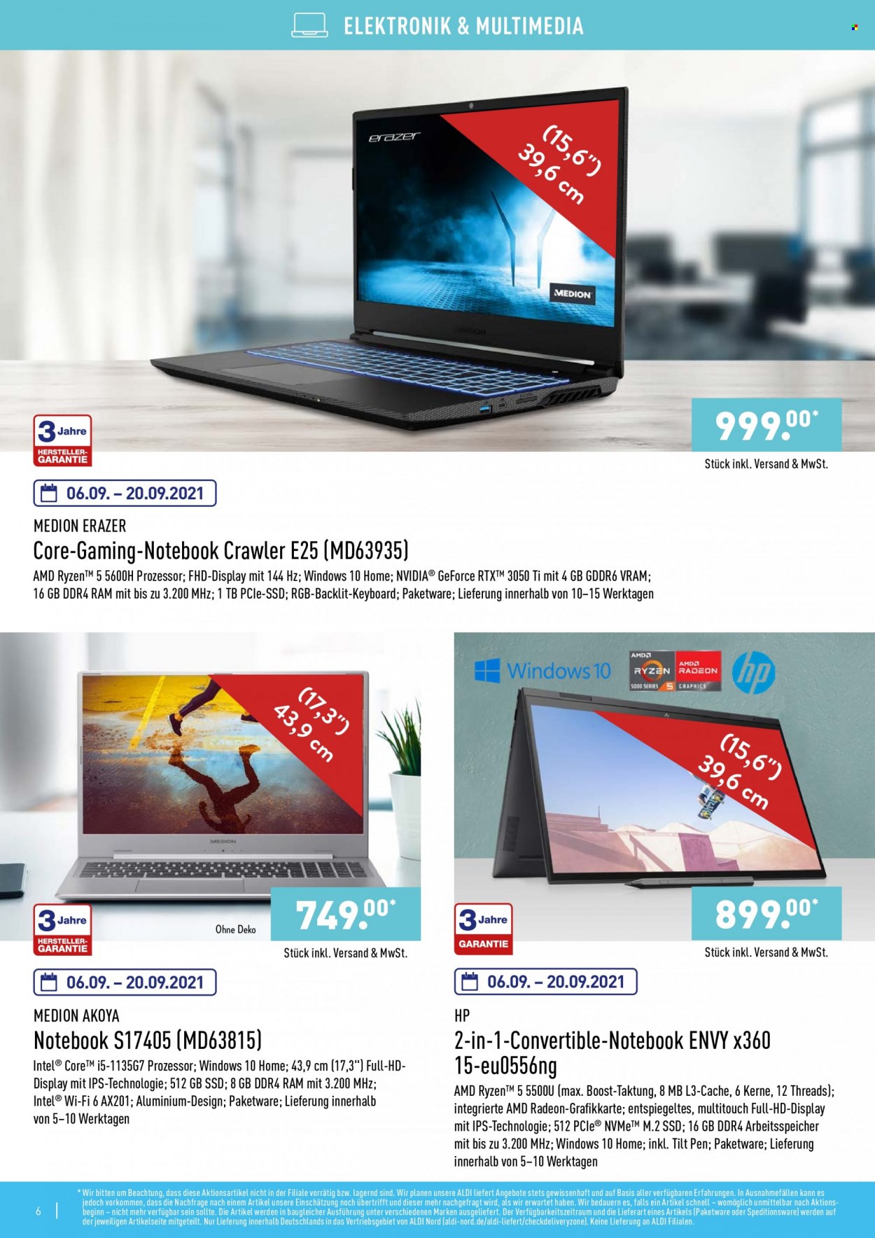 thumbnail - Prospekte ALDI Nord - Produkte in Aktion - Medion, HP, AMD Radeon, Tastatur, Radeon. Seite 6.
