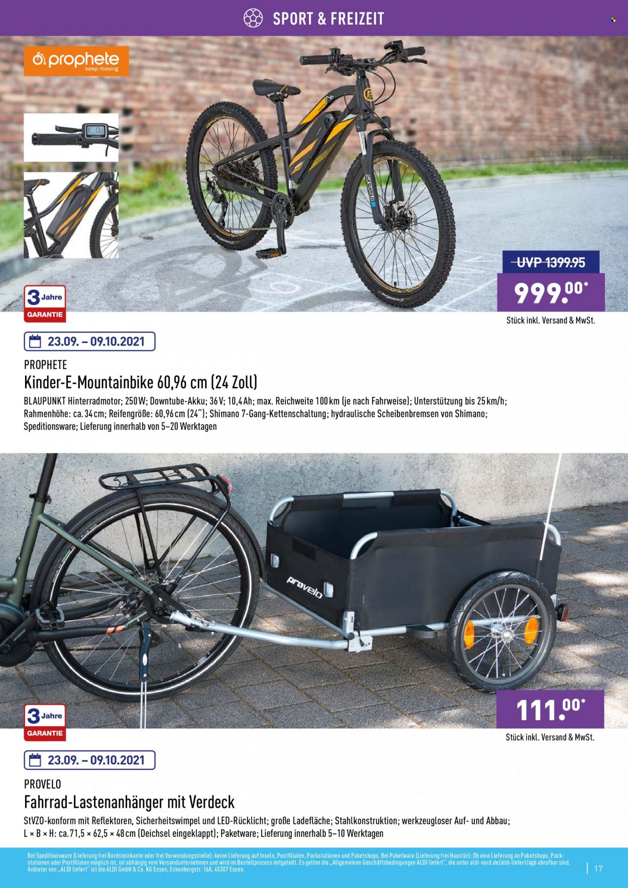 thumbnail - Prospekte ALDI Nord - Produkte in Aktion - Fahrrad, Mountainbike. Seite 17.