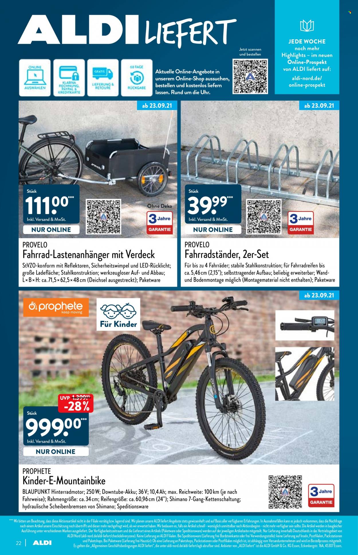 thumbnail - Prospekte ALDI Nord - 20.09.2021 - 26.09.2021 - Produkte in Aktion - Fahrrad, Mountainbike. Seite 22.
