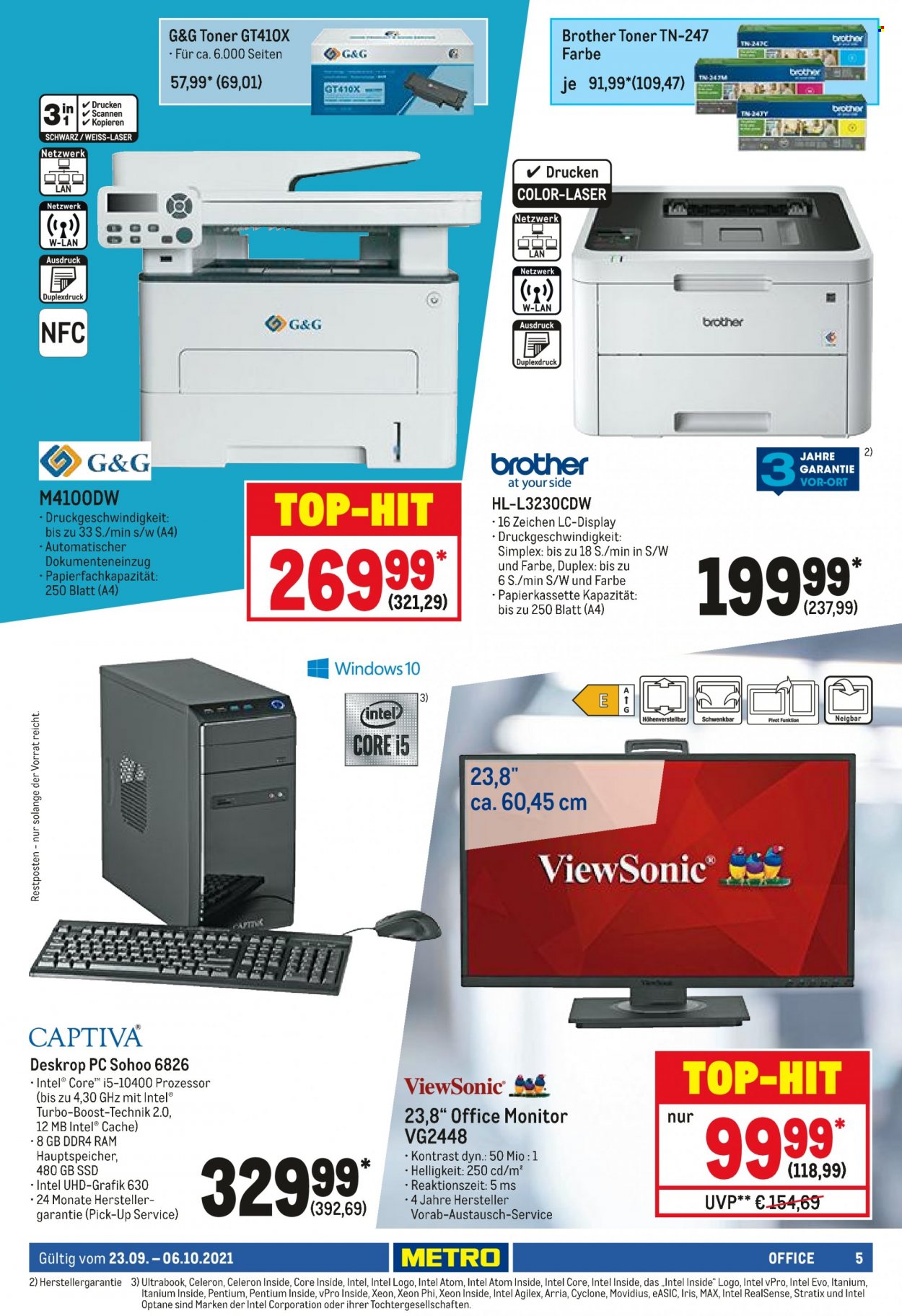 thumbnail - Prospekte Metro - 23.09.2021 - 6.10.2021 - Produkte in Aktion - Office, Pentium, Monitor, Brother, Toner. Seite 5.