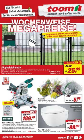 Prospekte toom Baumarkt - 18.9.2021 - 24.9.2021.