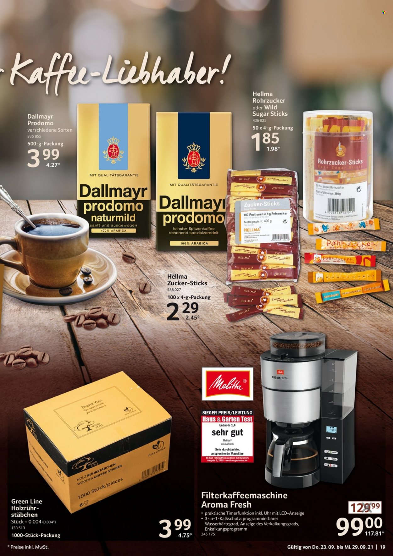 thumbnail - Prospekte Selgros - 23.09.2021 - 29.09.2021 - Produkte in Aktion - Zucker, Rohrzucker, Kaffee, Dallmayr  Prodomo, Dallmayr, Melitta. Seite 19.