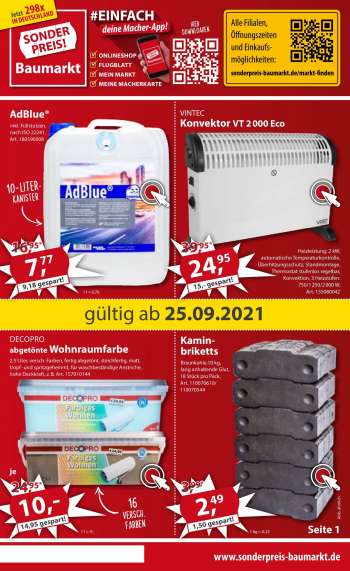 Prospekte Sonderpreis-Baumarkt - 25.9.2021 - 1.10.2021.
