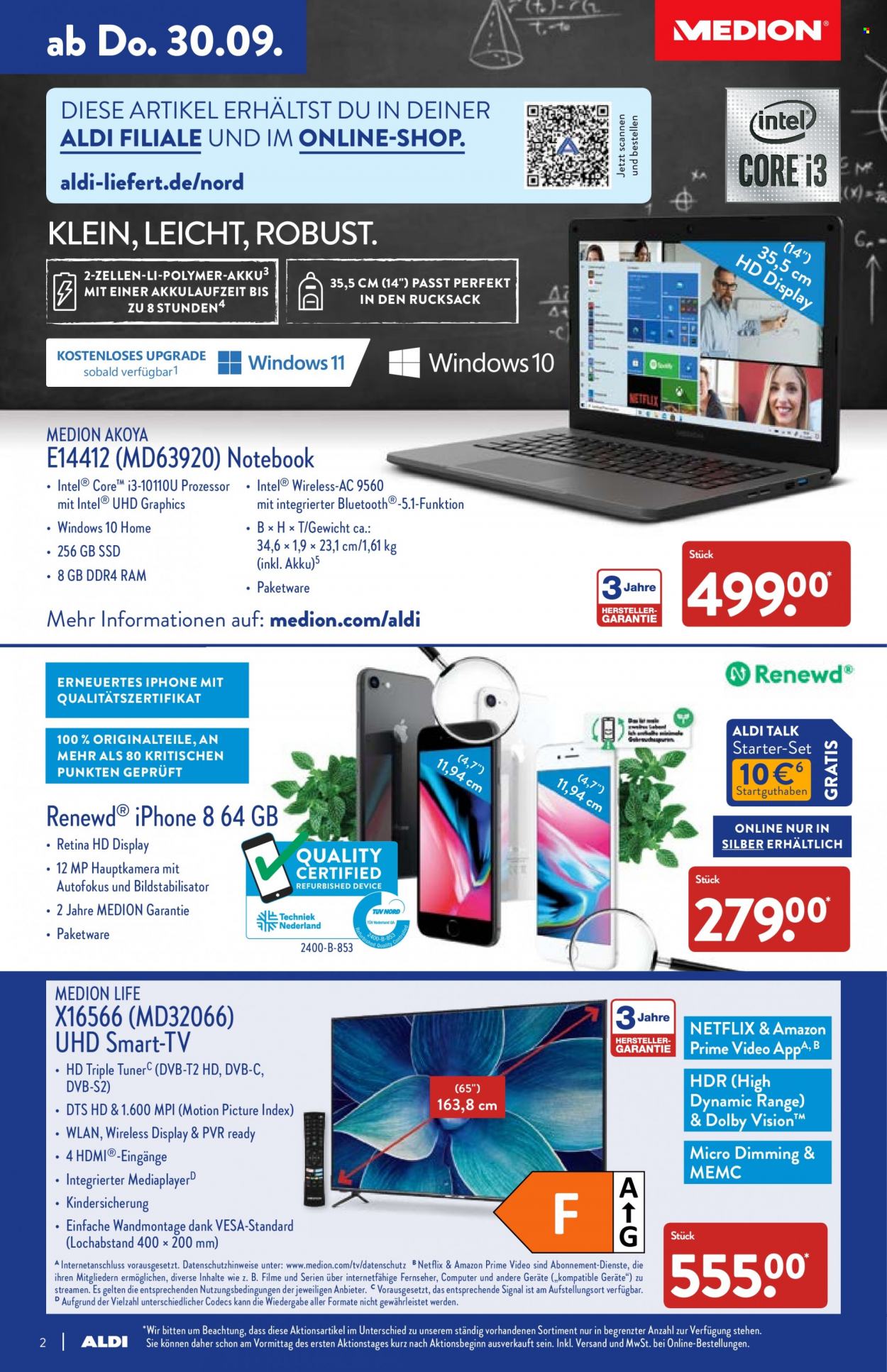 thumbnail - Prospekte ALDI Nord - Produkte in Aktion - Signal, iPhone, iPhone 8, Medion Akoya, Rucksack. Seite 2.