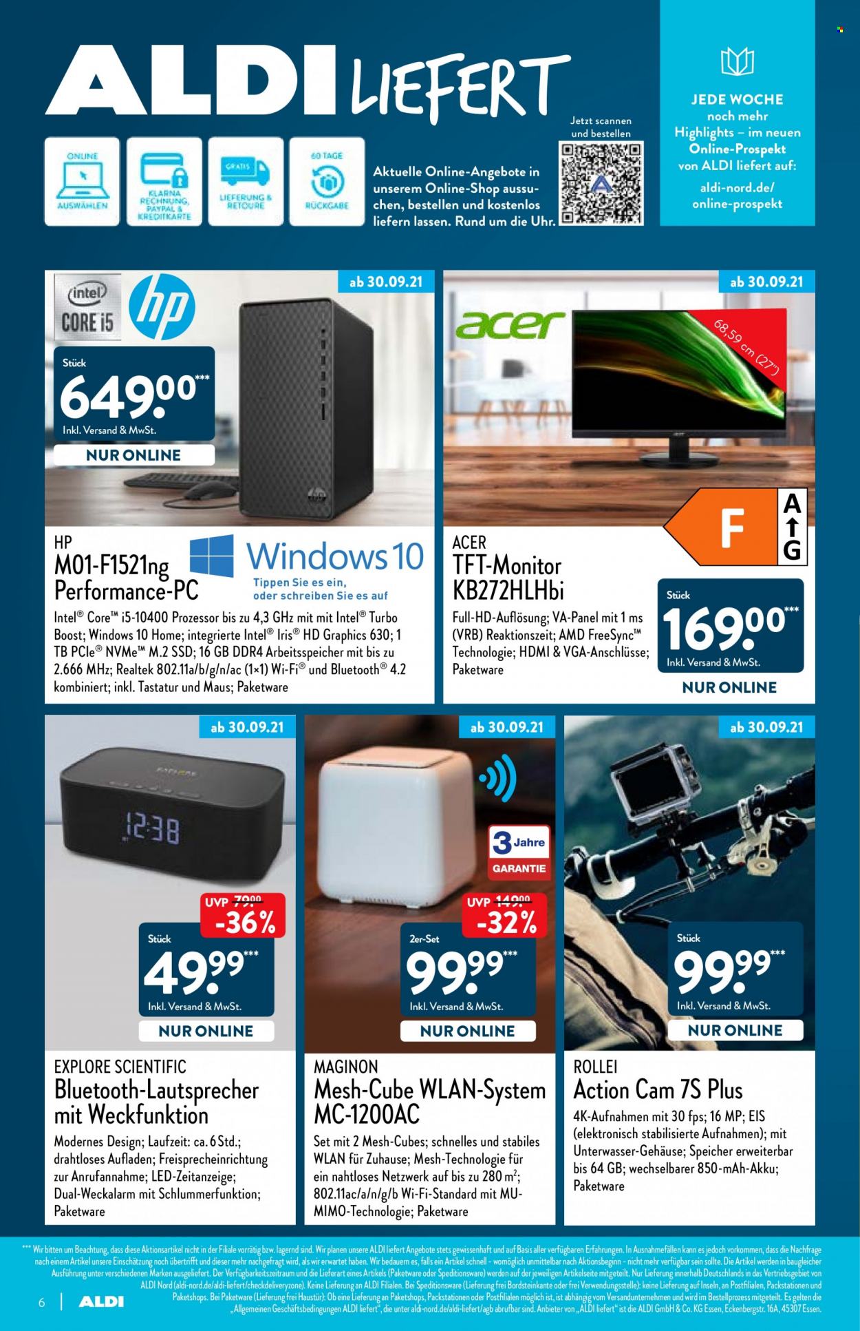 thumbnail - Prospekte ALDI Nord - Produkte in Aktion - Eis, Acer, HP, HD Graphics, Tastatur, Maus, Monitor, Rollei, Lautsprecher. Seite 6.
