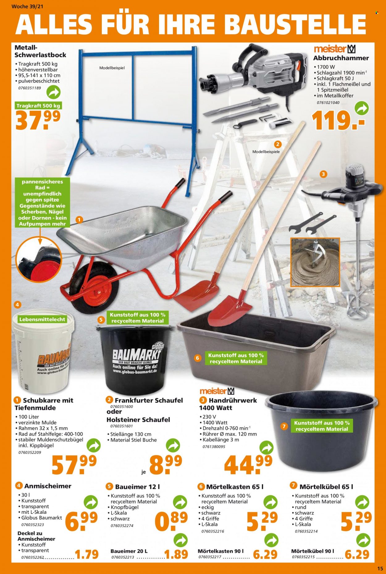 Globus Baumarkt Prospekte  - 27.09.2021 - 2.10.2021. Seite 15