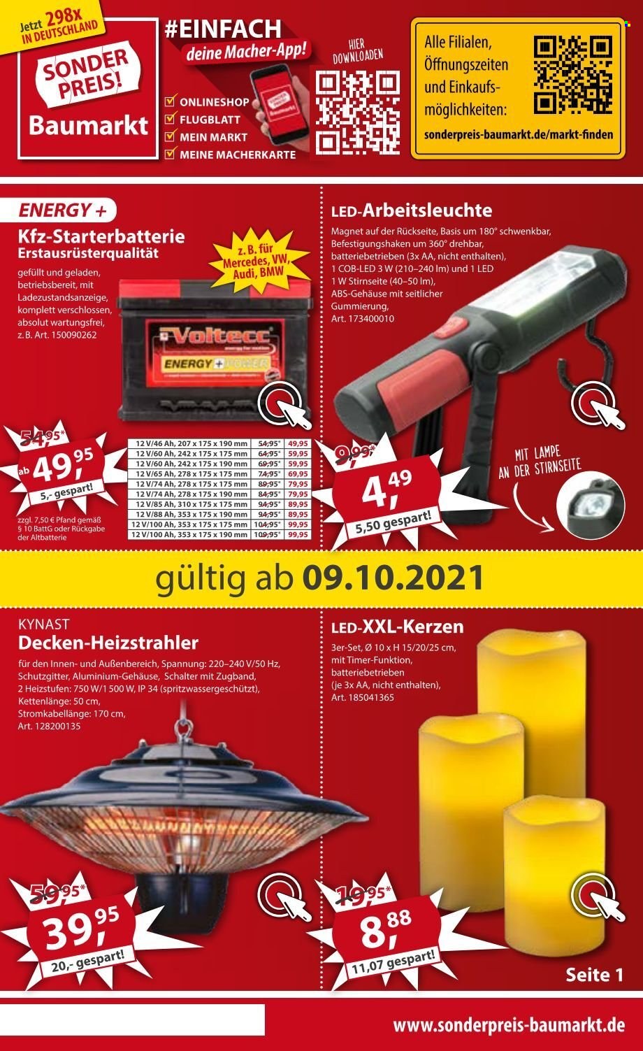 thumbnail - Prospekte Sonderpreis-Baumarkt - 9.10.2021 - 15.10.2021 - Produkte in Aktion - Kerze, Lampe, Arbeitsleuchte. Seite 1.