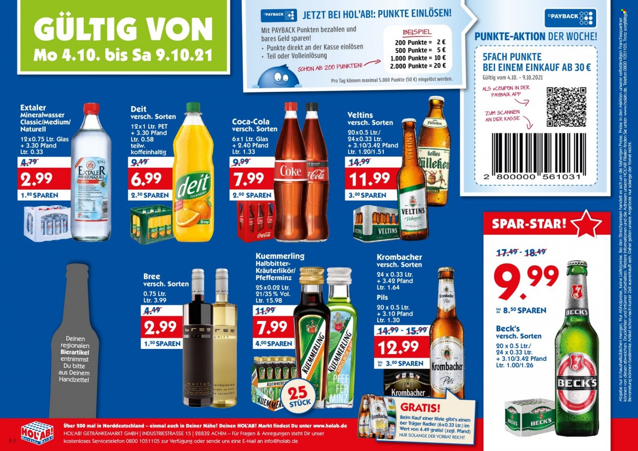Hol'ab! Getränkemarkt Prospekte  - 4.10.2021 - 9.10.2021. Seite 1