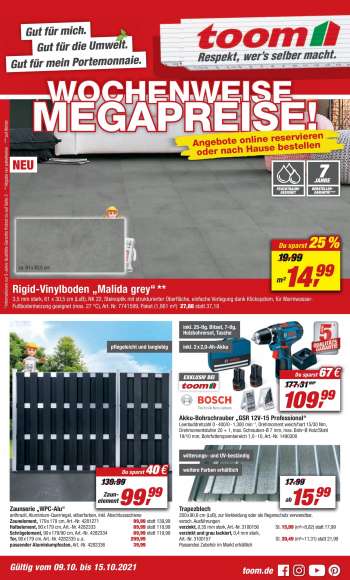 Prospekte toom Baumarkt - 9.10.2021 - 15.10.2021.
