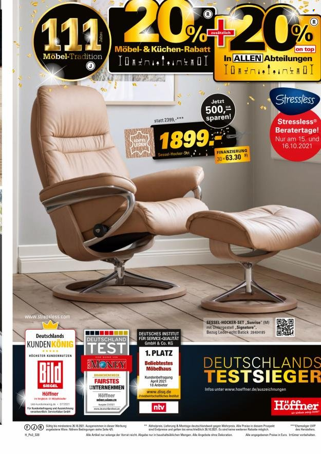 thumbnail - Prospekte Höffner - 8.10.2021 - 26.10.2021 - Produkte in Aktion - Küchen, Hocker, Sessel. Seite 20.