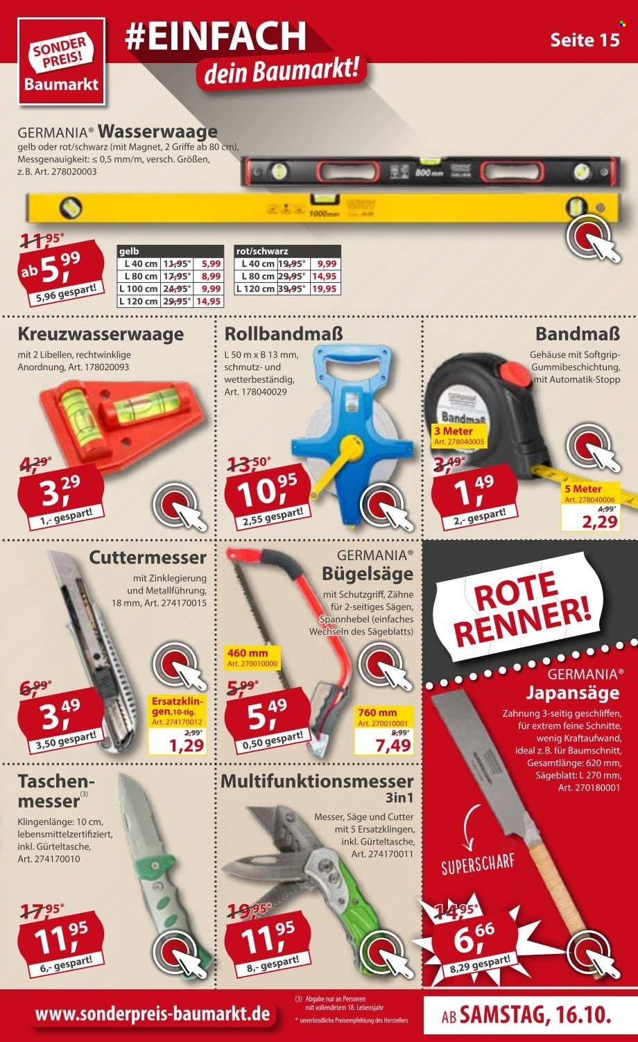 Sonderpreis-Baumarkt Prospekte  - 16.10.2021 - 22.10.2021. Seite 15