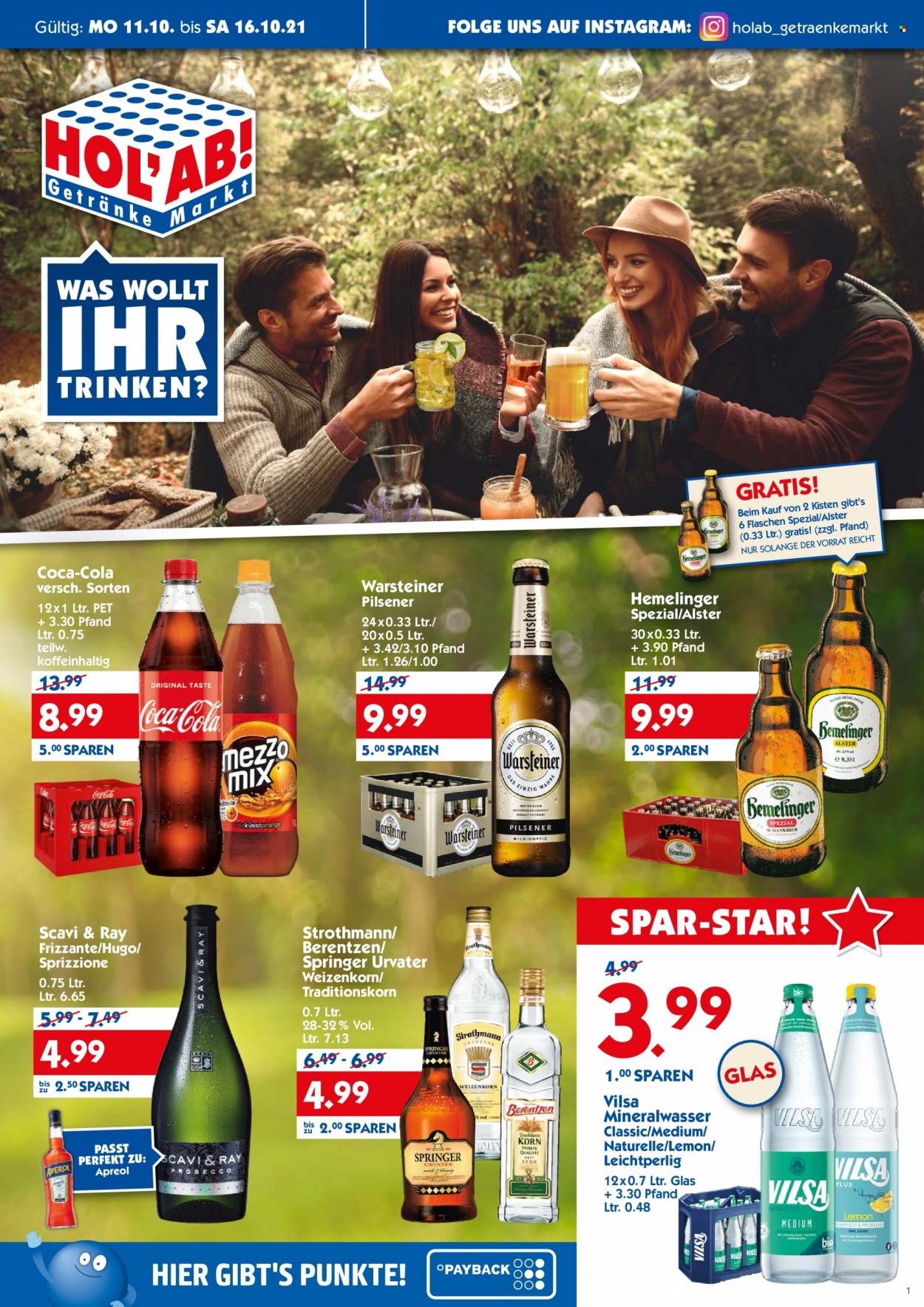 Hol'ab! Getränkemarkt Prospekte  - 11.10.2021 - 16.10.2021. Seite 1