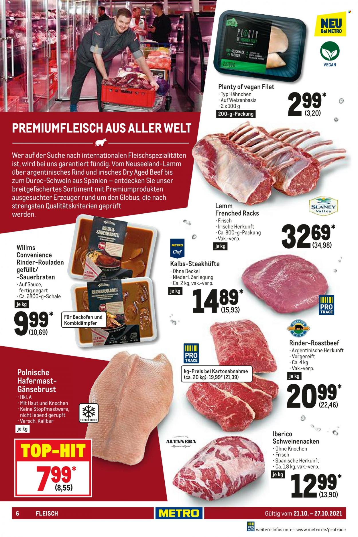 thumbnail - Prospekte Metro - 21.10.2021 - 27.10.2021 - Produkte in Aktion - Rinderroulade, Rindfleisch, Roastbeef, Schweinefleisch, Schweinenacken, Lammfleisch, Salami, Soße. Seite 6.