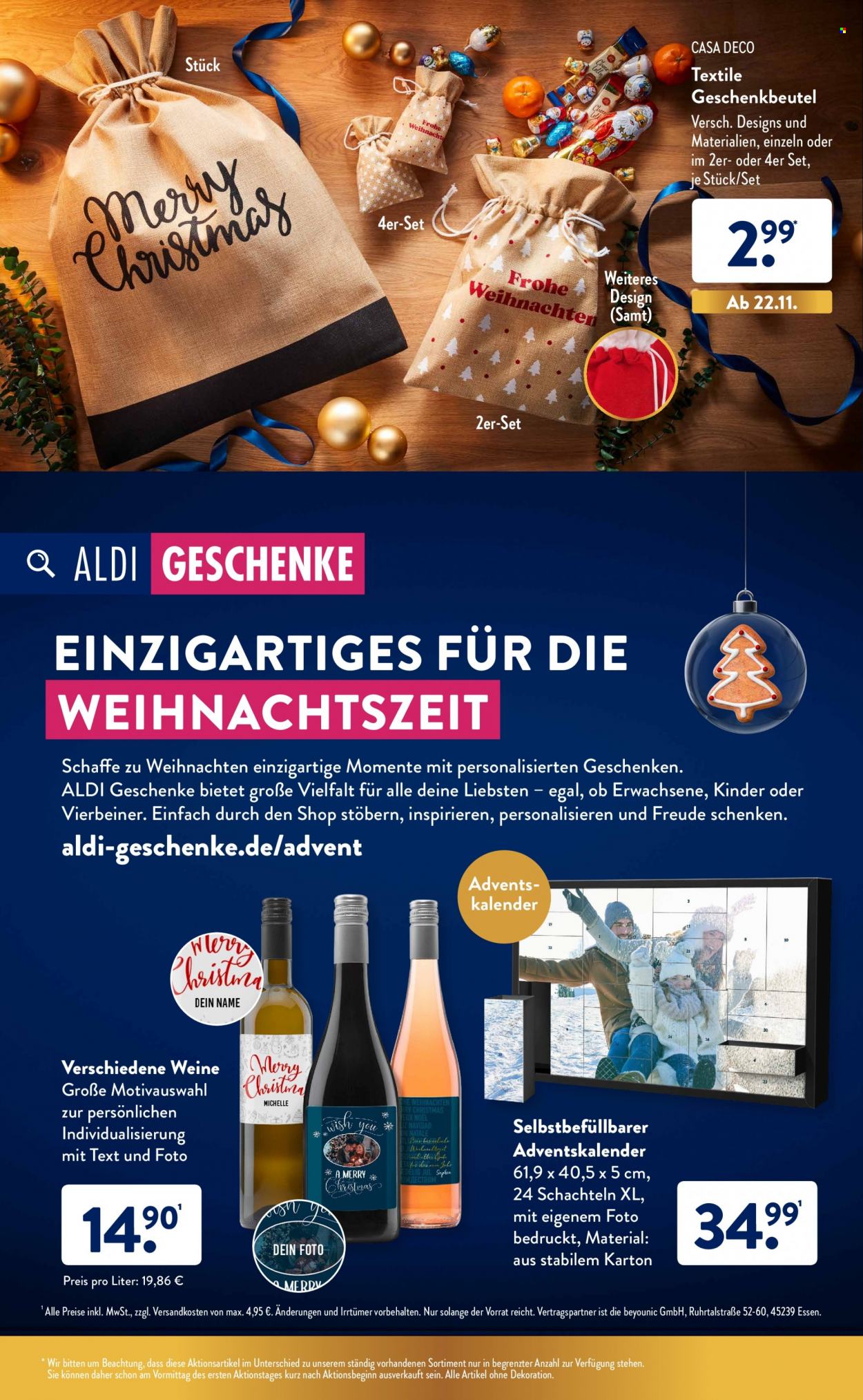 thumbnail - Prospekte ALDI SÜD - Produkte in Aktion - Adventskalender, Wein, Geschenkbeutel. Seite 37.