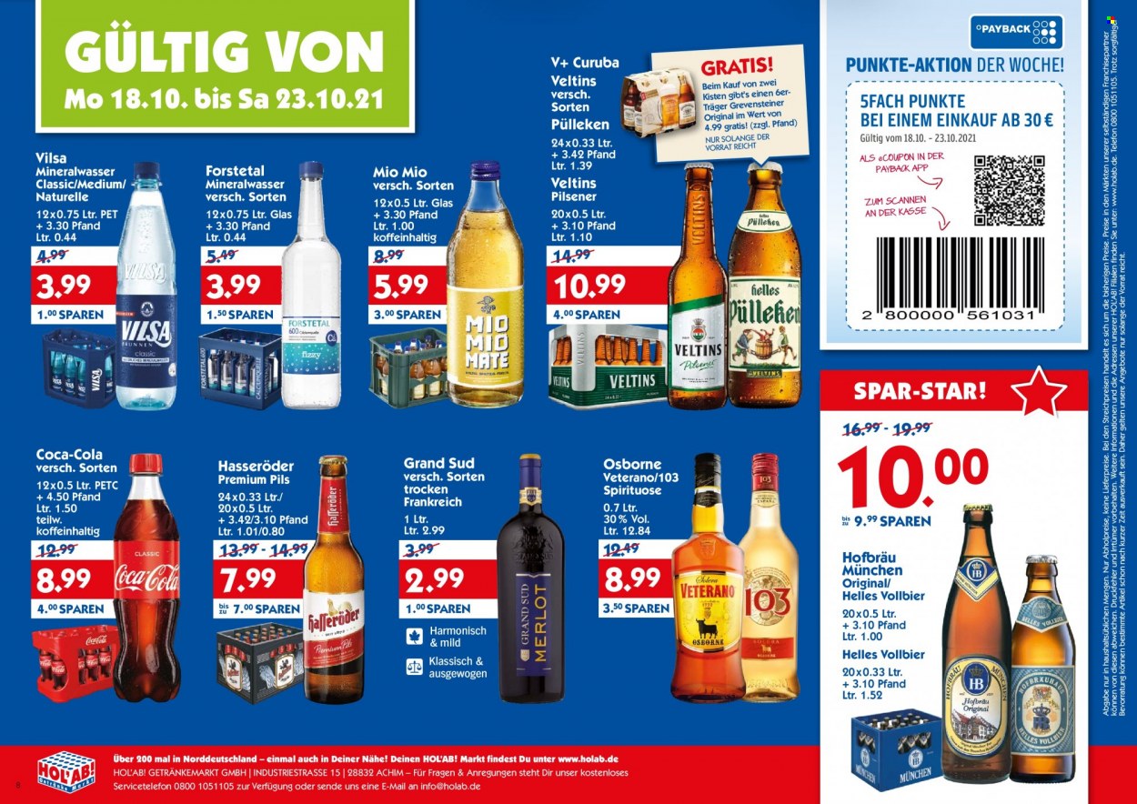 Hol'ab! Getränkemarkt Prospekte  - 18.10.2021 - 23.10.2021. Seite 1