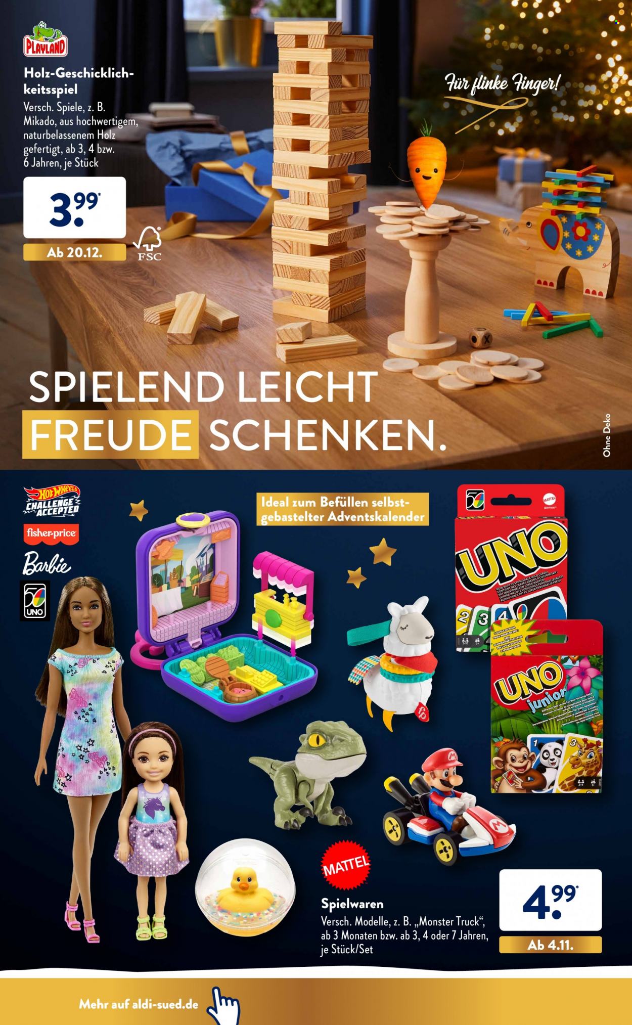 thumbnail - Prospekte ALDI SÜD - Produkte in Aktion - Adventskalender, Mikado, Energiegetränk, Barbie, Monster Truck, Spielwaren. Seite 14.
