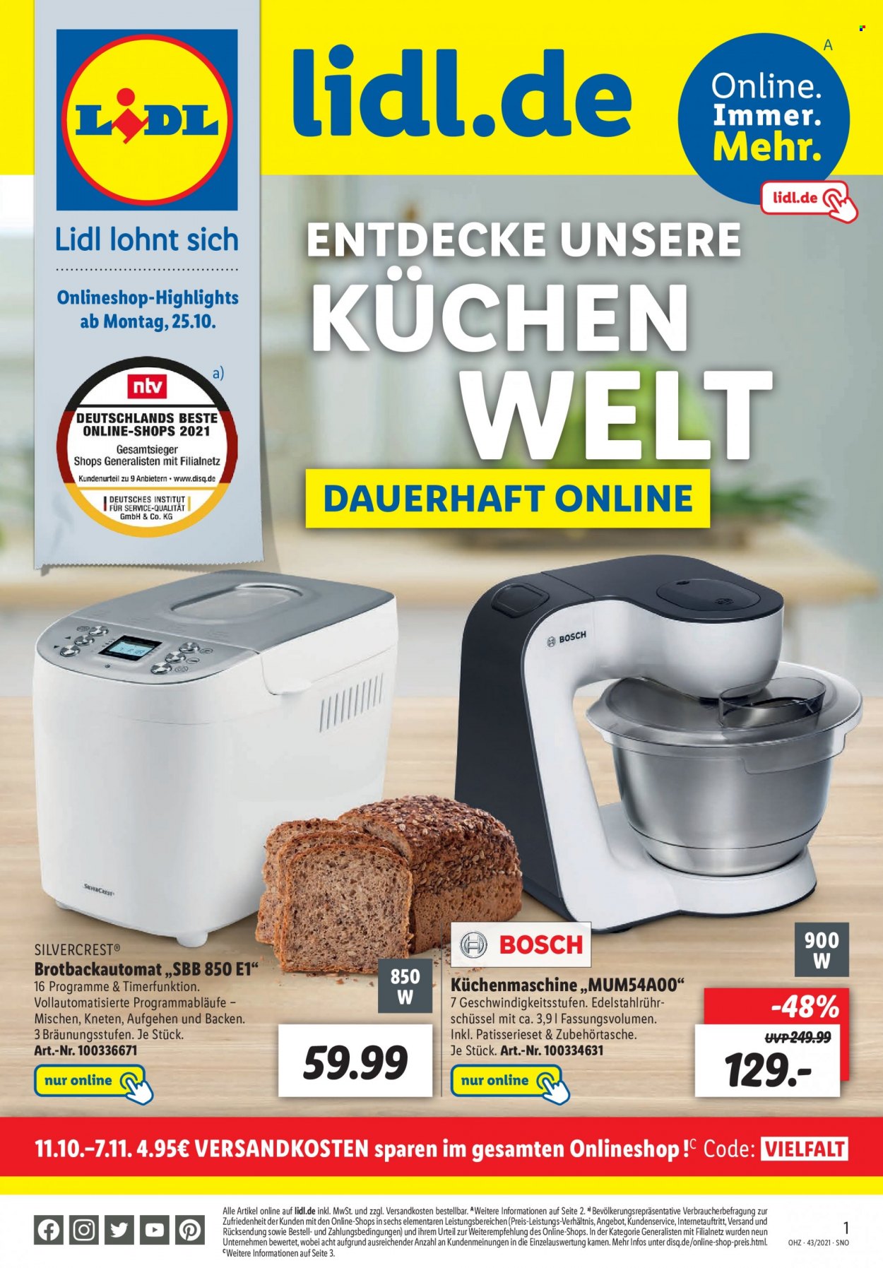 thumbnail - Prospekte Lidl - 25.10.2021 - 31.10.2021 - Produkte in Aktion - SilverCrest, Küchenmaschine, Brotbackautomat. Seite 1.