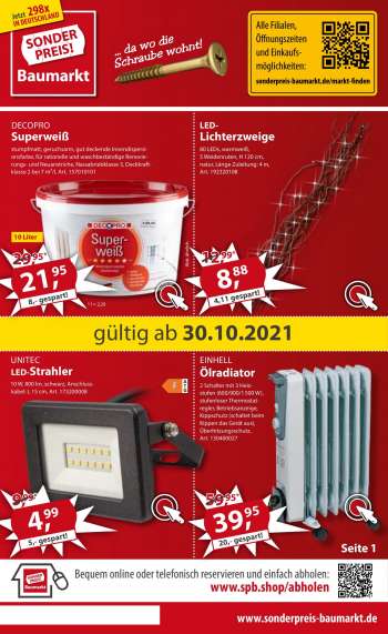 Prospekte Sonderpreis-Baumarkt - 30.10.2021 - 5.11.2021.